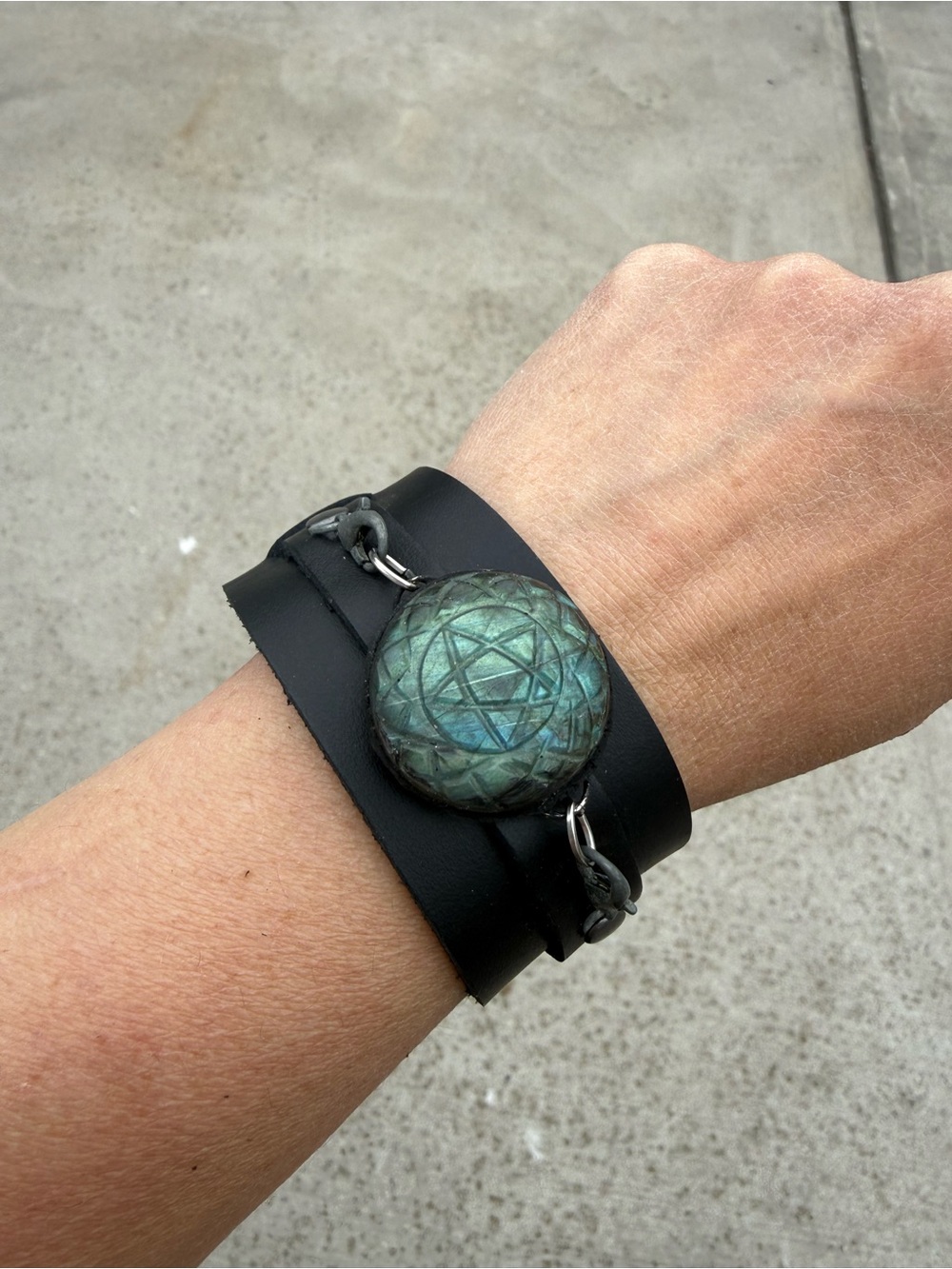 Labradorite pentacle crystal bracelet cuff statement cuff chunky bracelet